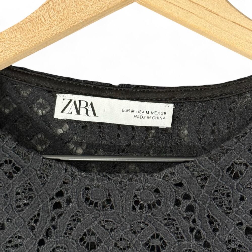 Zara Black‎ Lace Ruffle Flounce Sleeve Blouse M Romantic Whimsigoth Witchy Sheer - Picture 4 of 7